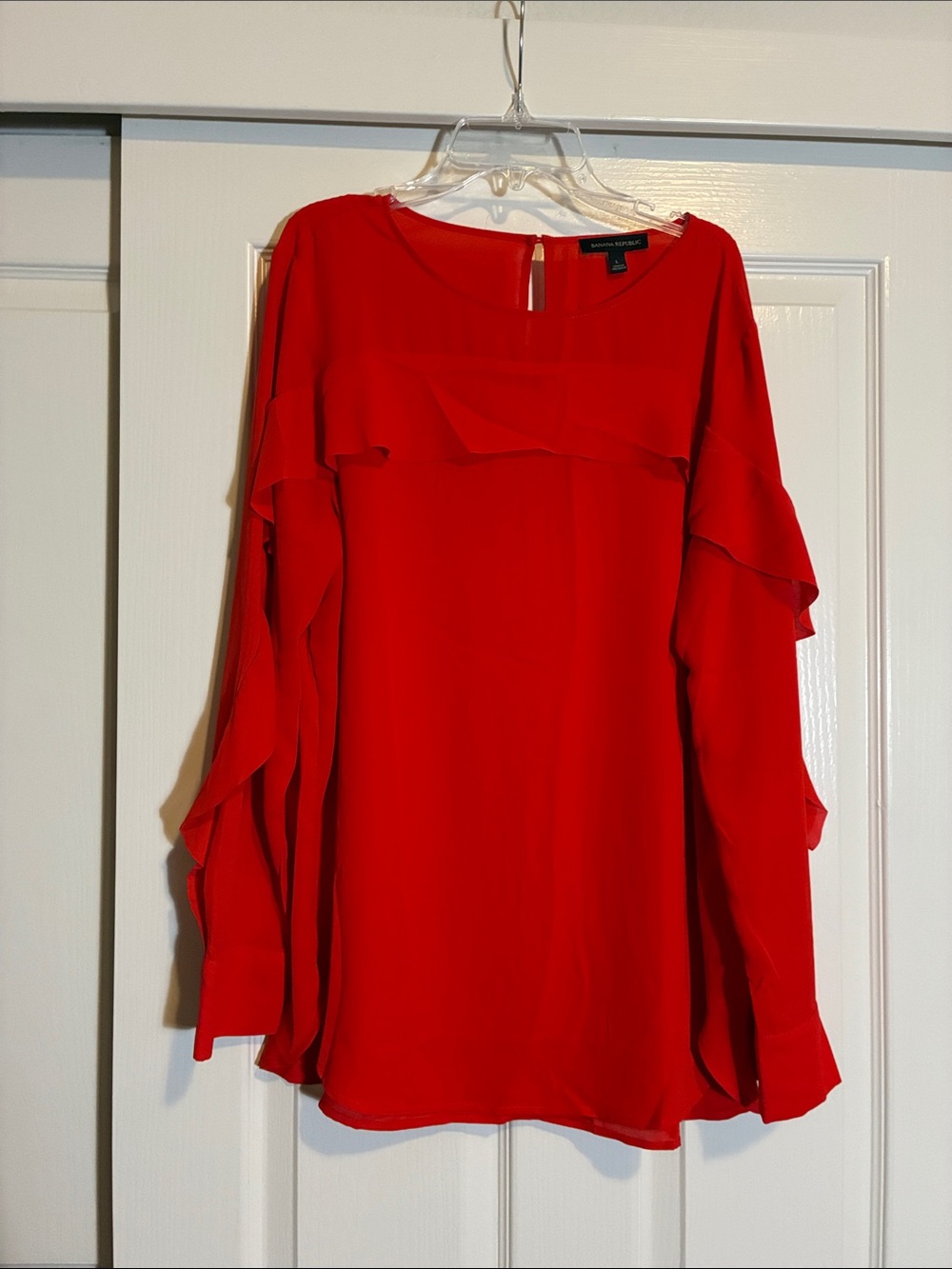Banana Republic Red Ruffle Long-Sleeve Dress